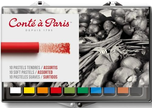 Conté à Paris 10 Count Assorted Soft Pastels Set | Rich Blendable Pigments, Smooth Velvety Application, Excellent Layering Capability, Vibrant Artist Colors - style: 10 Count - Assorted
