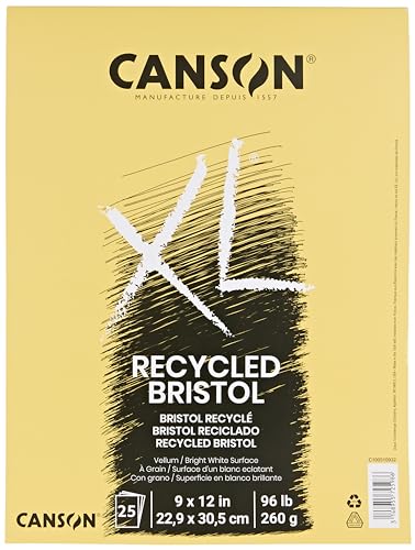 Canson XL Series Recycled Bristol Paper Pad, Dual Sided Smooth and Vellum for Pencil, Marker or Ink, Fold Over, 96 Pound, 9 x 12 In, White, 25 Sheets - size: 9x12, style: Bristol, Recycled