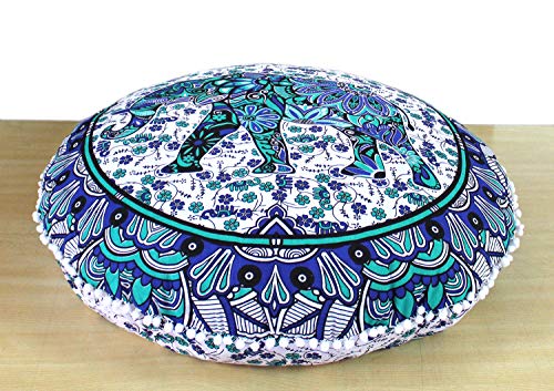 ICC 32 Inch Floor Pillows & Cushions Covers Decorative Hippie Mandala Pouf Pillow Covers Bohemian Seating Meditation Cushion Cover Large Boho Ottoman Case Pillowcase for Couch White Blue - color: White Blue