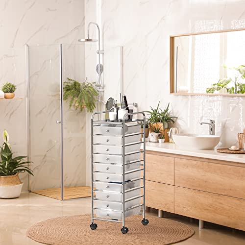 Simple Houseware 10 Drawers Rolling Utility Cart Organizer, Chrome - color: Chrome, size: 10 Drawers