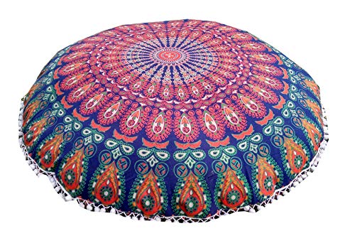 INDIAN CRAFT CASTLE ICC 32 Inch Floor Pillows & Cushion Covers Decorative Hippie Mandala Pouf Pillow Covers Seating Meditation Cushion Cover Bohemian Large Boho Ottoman Case Pillowcase Couch Round - color: Purple