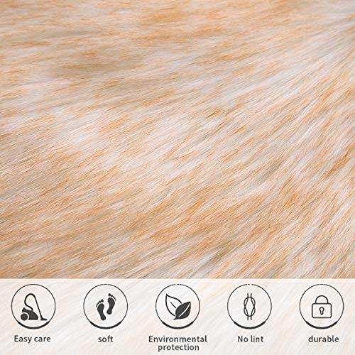 Softlife Square Faux Fur Sheepskin Chair Cover Seat Cushion Pad Super Soft Area Rugs for Living Bedroom Sofa (1.6ft x 1.6ft, White-Brown Tip) 1 pack - color: White-brown Tip