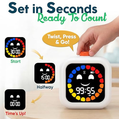 Digital Visual Timer for Kids - Calmer Routines & Transitions | Silent, Rechargeable, 99-Min Clock, Alarm, Countdown & Count-up; For Classroom, Home & Therapy - Builds Focus & Independence - color: White
