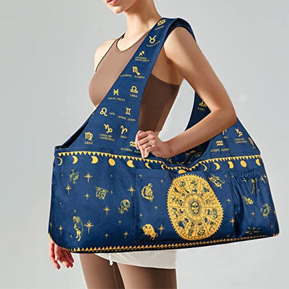 Yoga Mat Bag - Large Yoga Bag with Yoga Mat Strap, Zipper and Pockets - Yoga Bags and Carriers Fits All Your Stuff - Personalized Yoga Mat Bags for Women Fits Most Size Mats - color: Astrology