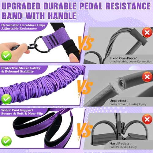 Upgraded Durable Pedal Resistance Band with Handle, 75LBS Adjustable 3 Tube Foot Pedal Device Puller Exercise Bands for Core, Abs, Waist, Legs, Arms, Sit Up Exercise Equipment for Women