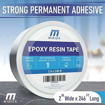 Midiza Epoxy Resin Tape 2" x 246 ft High Temp Release Tape for Molds | Tape Mold Release for River Tables & Crafts, High-Temp Silicone Easy-Peel Release Tape