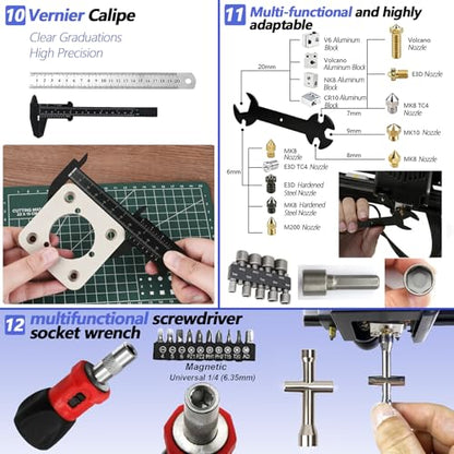 262 Pcs 3D Printer Tool Set w/Bag, Nozzle Kit & Mini Electric Grinder | Basic Model Tools. Removal, Trimming, Finishing. Full-Process Needs. Multi-Spec Cleaning Kit