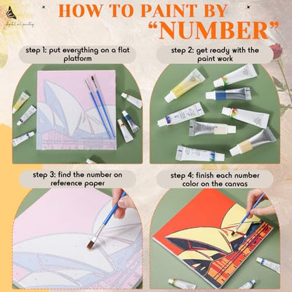 Nezyo 12 Sets Paint by Numbers for Adults with Frame, 8 X 8 Inch | DIY Acrylic Painting Canvas Kit, Ideal for Painting Party Classroom Activity, Beginner Friendly, Birthday Gift Ideas - style: Famous Landmarks