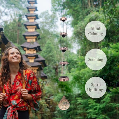 36" Copper Temple WindChimes with 5 Bells, Feng Shui Wind Bells for Outside - size: Geometric Mandala