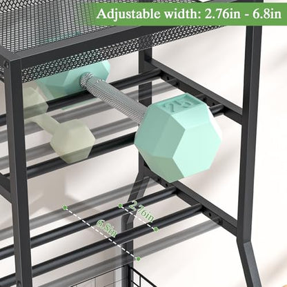 Home Gym Storage Rack, Dumbbell Rack with Yoga Mat Storage, Weight Rack Stand with Lockable Wheels and Hooks, Home Workout Equipment Organizer for Yoga, Dumbbell, Kettlebells, Ball Storage - size: Small