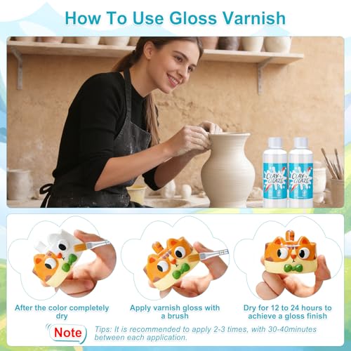 Lezmarket 200ml Air Dry Clay Glaze and 48 Pcs Clay Tools Kit, (Gloss) | Provide Gloss Finish, Protects Clay from Surface Wear, Used for Sculpting, Molding Clay Crafts
