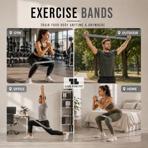 Exercise Resistance Loop Bands with Instruction Guide and Carry Bag, Set of 5 - color: Gray/Black