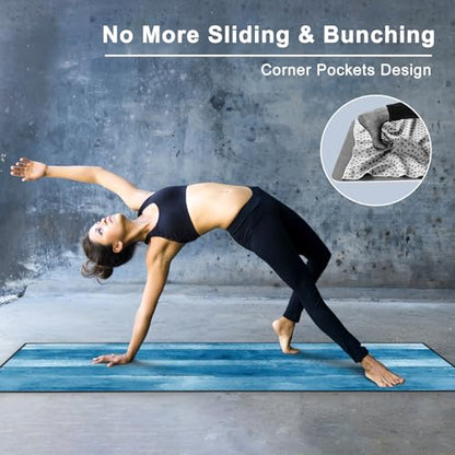 QiyI Hot Yoga Towel with Grip Dots, Non Slip, 70"x26", Blue Tie Dye - color: Blue Tie Dye, size: 70"x26"