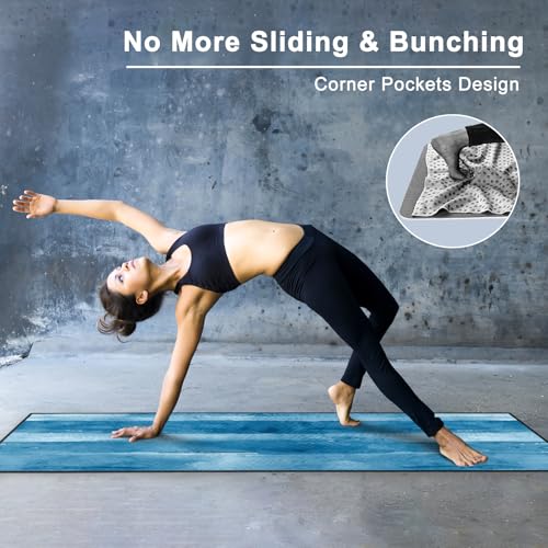 QiyI Hot Yoga Towel with Grip Dots, Non Slip, 70"x26", Blue Tie Dye - color: Blue Tie Dye, size: 70"x26"