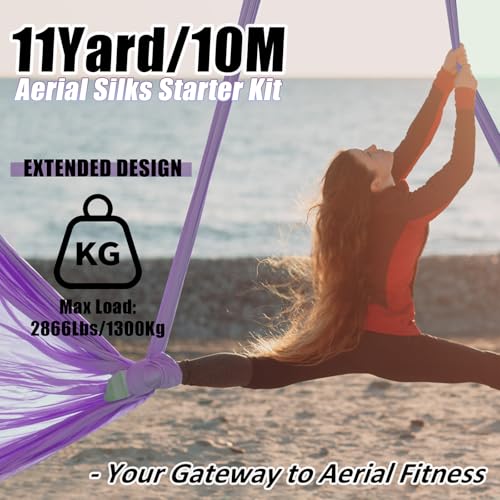 Aerial Silks Kit & Aerial Yoga Hammock - 11Yd Premium Fabric with Hardware | Easy Setup for Flying Yoga, Aerial Swing & Fitness - Supports Up to 14ft Rigging(Navy) - color: Lavender