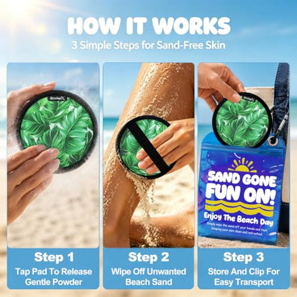 Sand Remover for Beach Towels - Soft Quick Clean Mitt for Kids & Adults | Removes Sand in Seconds,Gentle on Skin,Reusable & Washable,Beach Vacation Essential,Perfect for Beach, Pool & Camping - color: Green Leaves