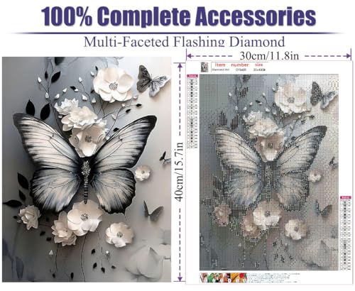 Diamond Art Kits for Adults, Butterfly Flower 5D DIY Diamond Painting Kit for Adults, Diamond Dots for Adults, Diamond Dots Painting Picture Art Craft for Home Wall Decor, 12x16 Inch - color: Butterfly