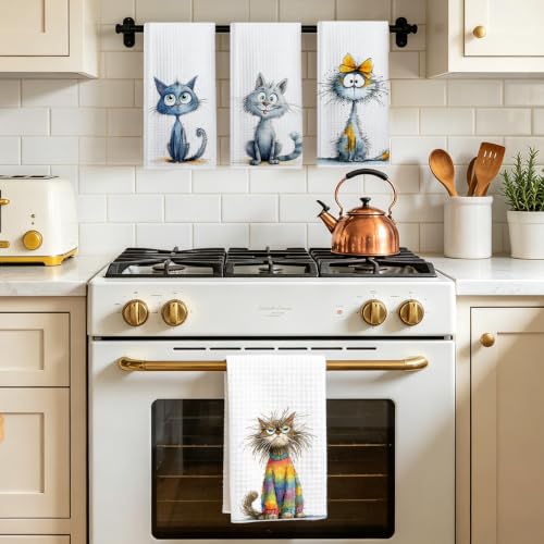 4 Pcs Funny Cat Kitchen Towels, Cute Cats Gifts Reusable Hand Towels-01 - color: Multi 1616