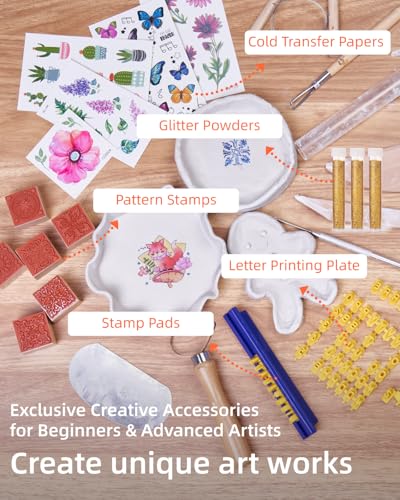 Air Dry Clay Kit for Adults, Pottery Kit for Beginners, 48 PCS Clay Kit with Acrylic Paints, Stamps, Sculpting Tools & Step-by-Step Guide - Crafts for Birthdays Xmas Gift & Decor