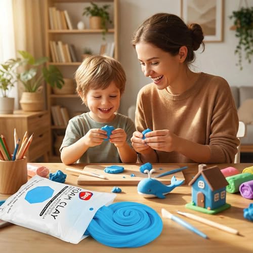 BOHS Foam Clay, Sky Blue Air Dry Modeling Clay, 1.1 lb | Soft, lightweight; crack-free finish; EVA and polystyrene foam details; cosplay props, figurines, fake bakes and slime making - color: Sky-blue, size: 500 g
