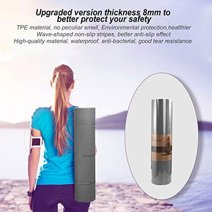 Yoga Mat 1/3" (8mm) Thick Non-Slip, Women Men Fitness & Exercise Mat, 72"Lx24"W Eco-Friendly TPE Workout Mat with Carrying Strap for Yoga, Pilates, Home Gym, Floor Exercises - color: Grey