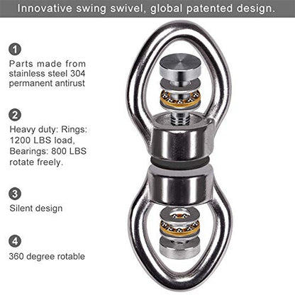 SELEWARE Silent Bearing Swing Swivel with 2 Carabiners, 360° Rotational Device Hanging Accessory for Tree Swing, Hammock Chair, Yoga,1200LB Capacity - color: Swivel (C) and 2 Carabiners