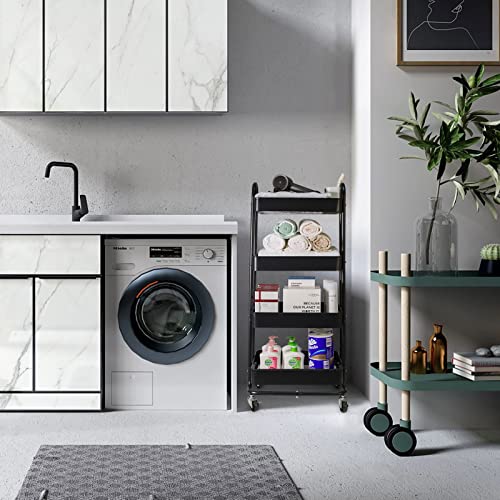 elabo 4-Tier Metal Mesh Utility Rolling Cart, Storage Organizer Trolley Services Cart with Lockable Wheels for Kitchen, Bathroom, Living Room (Black) - color: Black