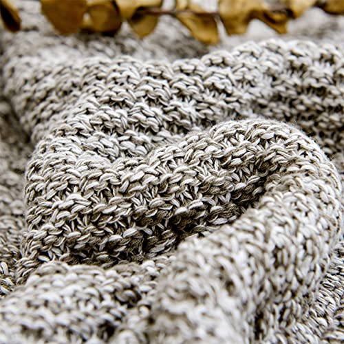 Longhui bedding 소파용 니트 담요, 부드럽고 아늑한 세탁기 세탁 가능한 100% 면 소파 담요, 무거운 1.1kg(2.5파운드) 무게, 세탁 가방 포함, 그레이 및 화이트 - color: 회색., size: 51" x 63", Standard