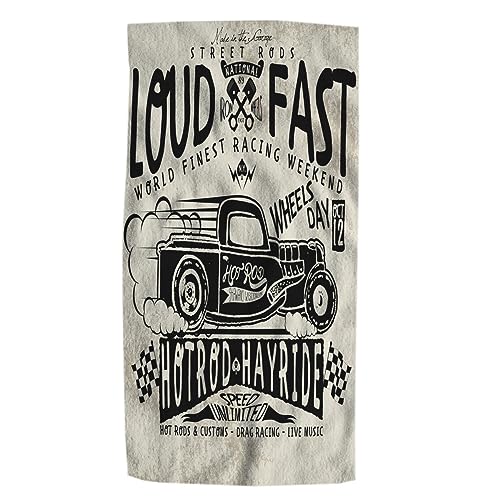 Pehede Hotrods Car Hand Towel for Bathroom Old School Car Vintage Car Black Text Loud Fast Decorative Bath Towels Soft Absorbent Kitchen Hand Towels for Home Kitchen Bathroom Decor 15x30 in - color: Hotrods Car