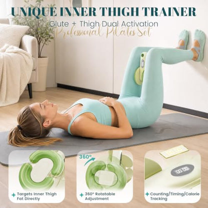Pilates Kit for Women, At Home Equipment Set for Full Body Workout - color: Green