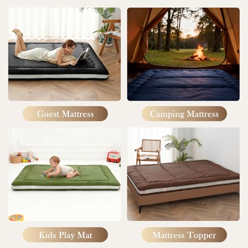 Auemtyn Japanese Floor Mattress, 4" Japanese Futon Mattress, Foldable & Portable Shiki Futon (shikibuton), Roll Up Thicken Sleeping Tatami Mat Sleeping Pad for Camping (Grey, 54 x 80)