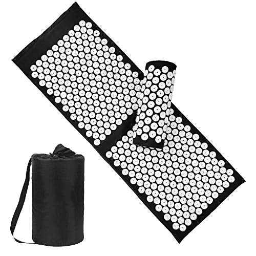 XiaoMaGe 47" Acupressure Mat and Pillow Set with Carry Bag (Black) | Large acupuncture mat for neck & back pain relief, muscle relaxation, circulation support, and post-workout recovery - color: Black-large