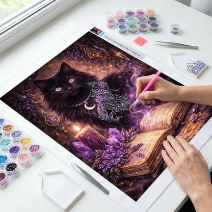 Diamond Art Kits for Adults,Magic Cat Diamond Painting Kits 12X16 Inch | 5D Diamond Art Paintings for Beginners,Round Full Drill Diamond Dot Tools Kit,Extra Diamonds,Stress Relief Craft,DIY Gift - color: Magic Cat-2605
