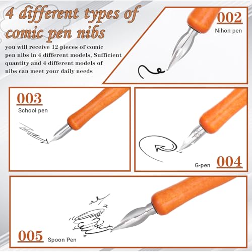 Guduling 14 Pcs Dip Pen Set,2 Wooden Dip Pens Holder + 12 Stainless Steel Calligraphy Dips Pen Nibs for Calligraphy, Comic Inking & Art Drawing, Gift for Artists & Writers