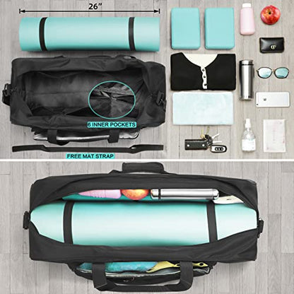 Yoga Mat Bag Carrier with 8-Pocket & Wet Pocket, Air Vent | Large Yoga Mat Holder Fits Thick Mats & Blocks | Gym Duffle Bag for Women & Men - color: Black