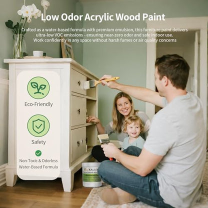 All-in-One Matte Wood Furniture Paint Kit - Non-Toxic & Odorless Water-Based Formula - No Sand/Prime/Varnish - Indoor Safe Furniture Renovation with Tools (Black,16 Oz)