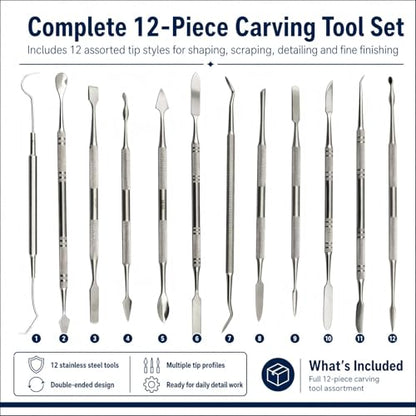 Wax Carvers Set Double Ended Dental Wax Modeling Sculpting Tools Dental Picks Polymer Pottery Clay Carving Tool Stainless Steel 12 Pieces