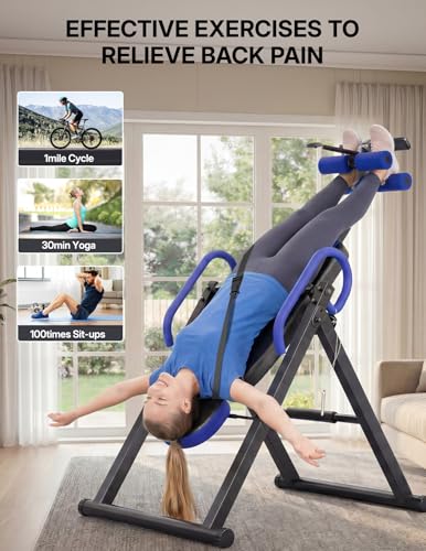YOLEO Gravity Inversion Table for Back Pain Relief 2026 New Inversion Table | w/Lumbar Support, Easy to Assemble, Back Stretcher Machine 300 lbs - color: W1-Blue