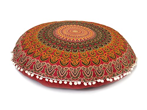 Large Round seat Floor Cushion Chair Ottoman Cover Pouf Pillow Meditation Floor Cushions for Adults Seating pouffe Ottoman Throw Covers Craft Room Furniture Sitting Cover 22 Inches Red Yellow - color: Red Yellow