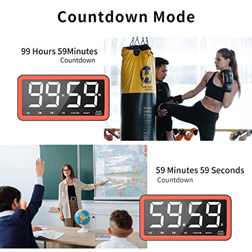 VOCOO Large 7.8" Digital Timer, Magnetic LED Timer for Kitchen & Classroom | USB-C Rechargeable, Up to 99 Hours Count Up & Countdown Timer with 3 Brightness Levels, 4 Alert Modes and 3 Volume Levels - color: Black Red
