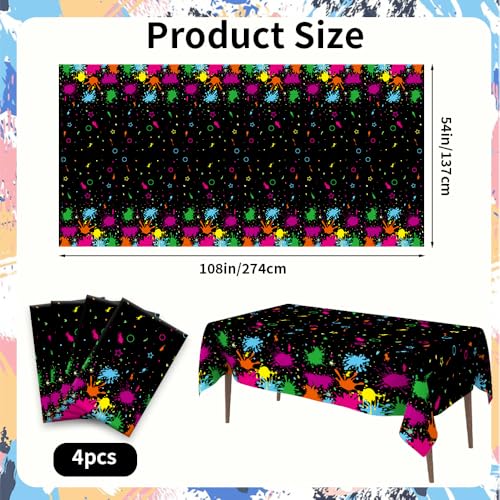 4 Pack Neon Table Cloths, 108 x 54 Inch Glow Party Table Covers Disposable Table Cover Graffiti Paint Glow Table Cloths for Halloween Birthday Black Light Neon Party Decorations - size: 4 PCS