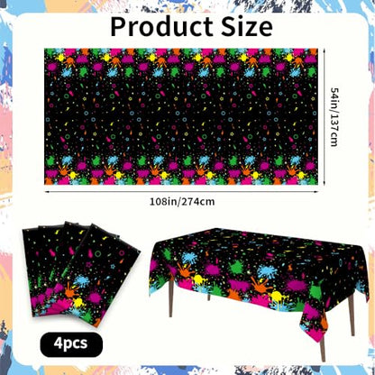 4 Pack Neon Table Cloths, 108 x 54 Inch Glow Party Table Covers Disposable Table Cover Graffiti Paint Glow Table Cloths for Halloween Birthday Black Light Neon Party Decorations - size: 4 PCS