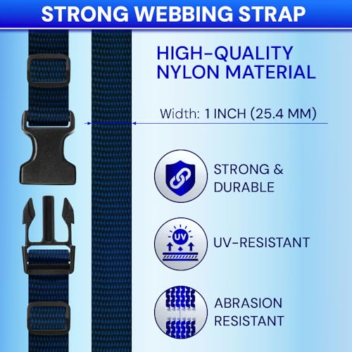 TECEUM 1" Nylon Strap Kit with Buckles, Navy Blue 6 yards Repair Set | Heavy duty hardware kit: 6yd webbing, 6 quick release buckles, 12 tri-glide slide clips, 6 metal D-rings for crafting. - color: Navy Blue, size: 1" - 6 yards, style: 6 Buckle - 12 Slid