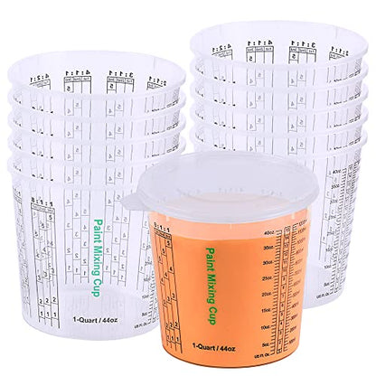 CANOPUS 44-oz Paint Mixing Cups, Pack of 12 Cups with 3 Lids, Reusable and Solvent-Resistant Clear Plastic Containers for Paint, Epoxy, Resin, Oil, and Thinner - size: 44 oz