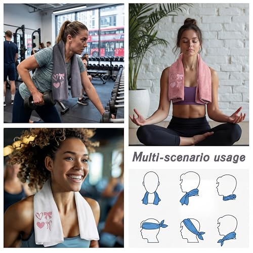 3 Pack Pink Bow Microfiber Gym Towel Set for Women Soft Quick-Drying Gym Sweat Sports Workout Towels 400 GSM 30" x 14" Workout Yoga Accessories for Women Hot Yoga Exercise Working Out