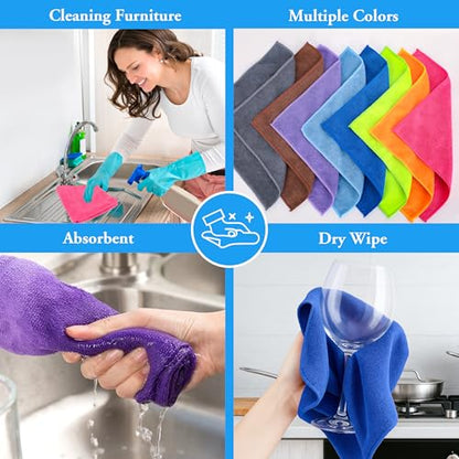 lucdnc Microfiber Cleaning Cloths 16 Pack 8 Colors 11.5"x11.5"