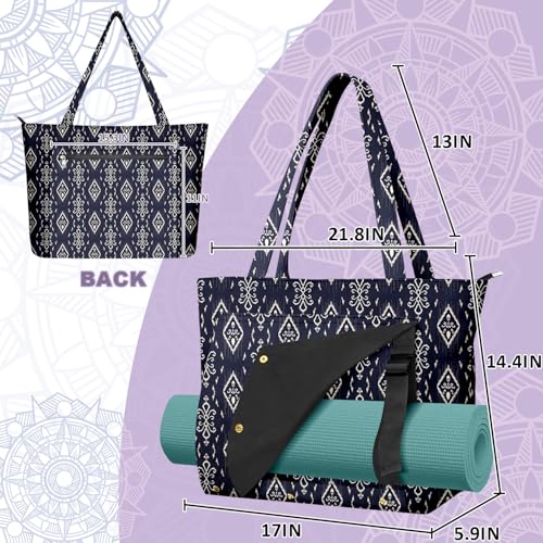 Yoga Bag for Women, Large Canvas Yoga Mat Tote Bag with Yoga Mat Carrier - color: Blue Bohemia