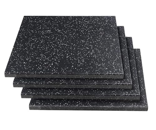 MYOYAY 4 Pack Interlocking Tile 20" x 20”x 1”Heavy Duty Rubber Flooring Mat Anti-Vibration Anti-Slip Exercise Mats for Gym Equipment and Cushion for Workouts, Cover 11.12 Sq.Ft… - color: Black + White Spot