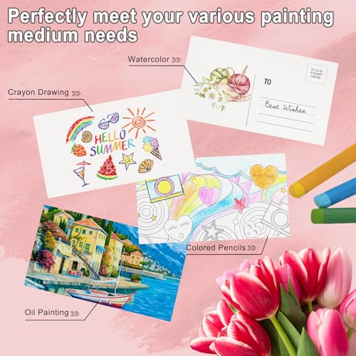 PATIKIL 50 Pcs 100% Cotton Watercolor Postcards 5x7 Inch Water Coloring Paint Paper Cards for Mailing Art Painting Watercolor Drawing Artist, 140lb/300 GSM