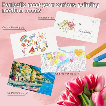 PATIKIL 50 Pcs 100% Cotton Watercolor Postcards 5x7 Inch Water Coloring Paint Paper Cards for Mailing Art Painting Watercolor Drawing Artist, 140lb/300 GSM